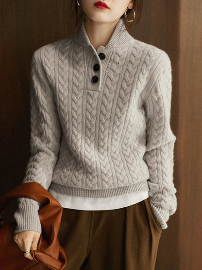 Women's Cable Knit Button-Up Sweater 8