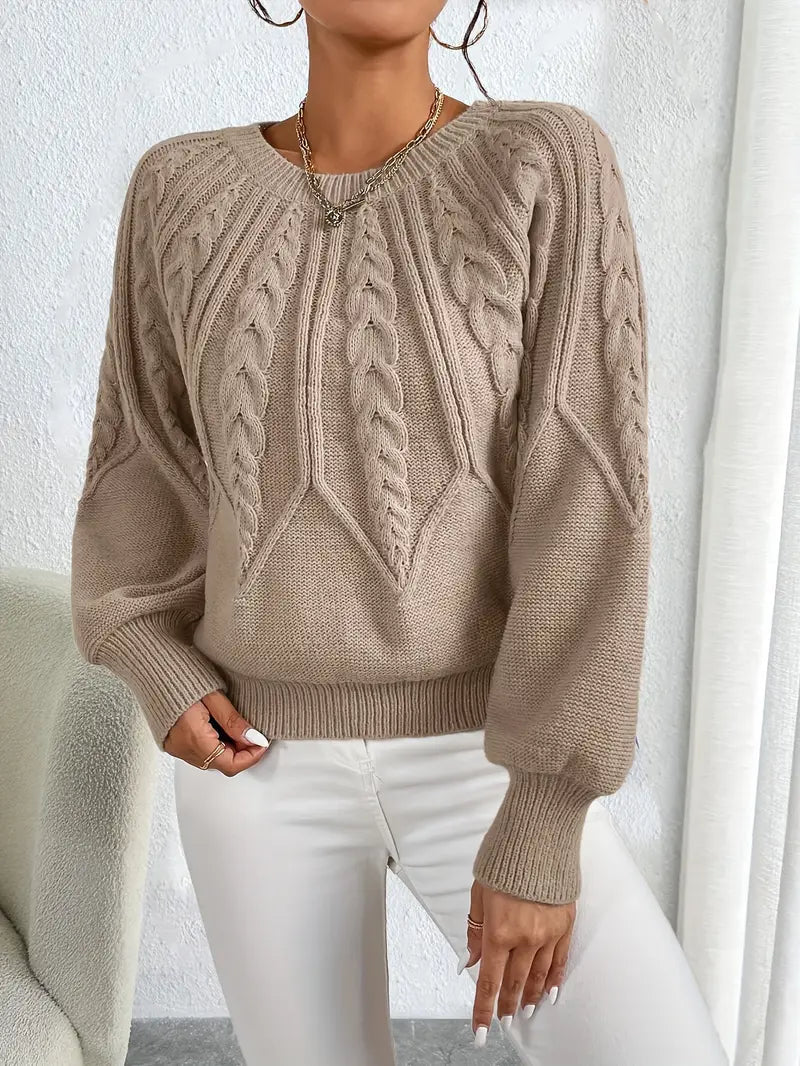 Women's Cable Knit Sweater with Balloon Sleeves 0
