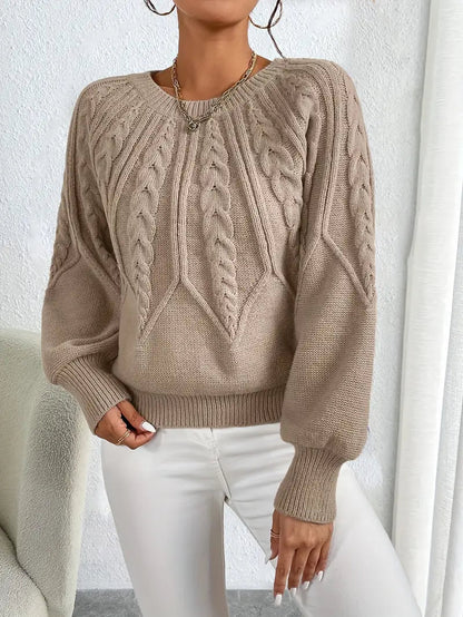 Women's Cable Knit Sweater with Balloon Sleeves 0