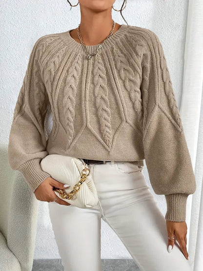 Women's Cable Knit Sweater with Balloon Sleeves 1