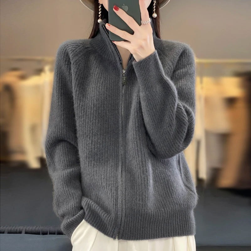 Women's Cashmere Cardigan Sweater with Zip-Up Design 4