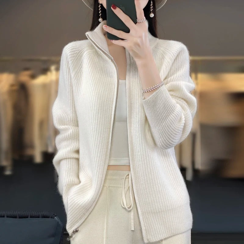 Women's Cashmere Cardigan Sweater with Zip-Up Design 5