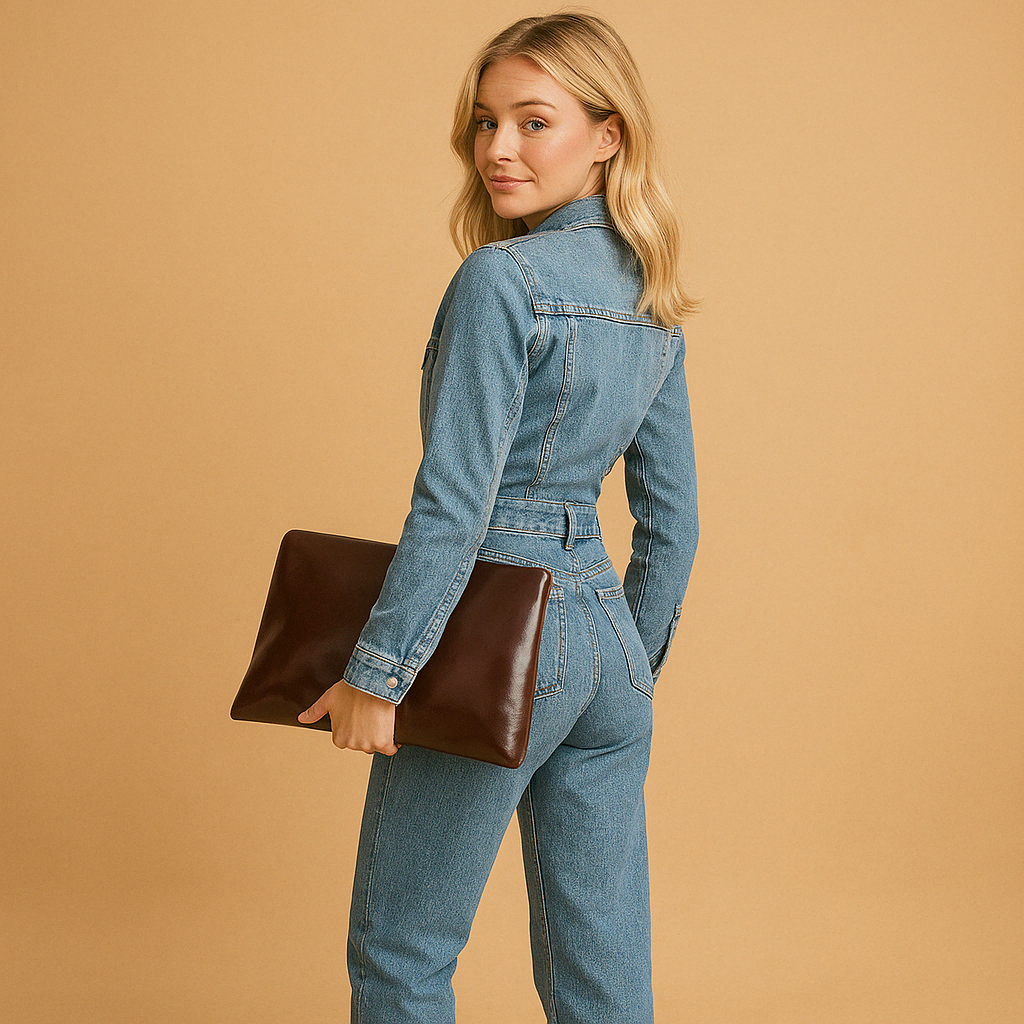 Women's Denim Jumpsuit with Straight Legs and Long Sleeves 2