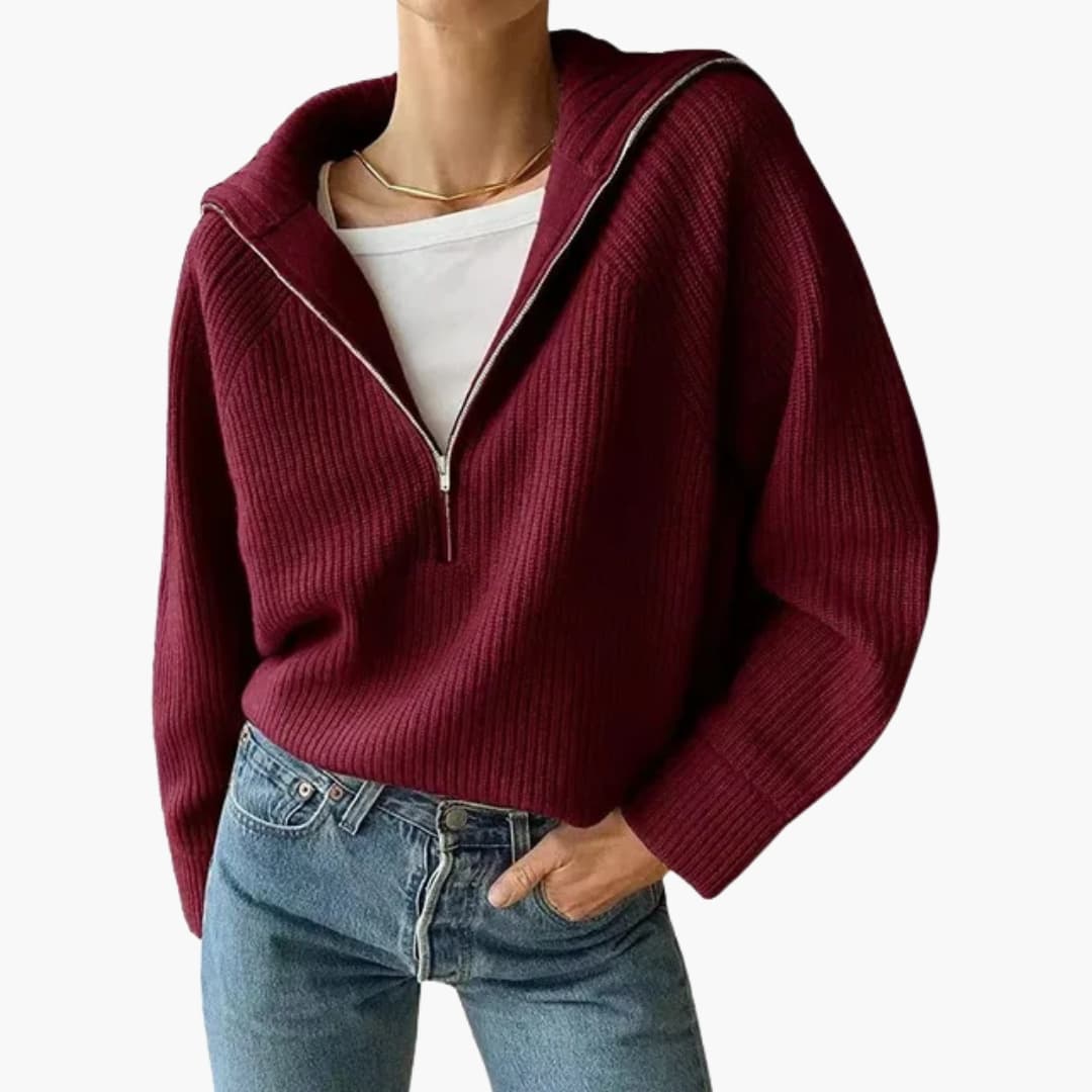 Women's Half-Zip Sweater with Stand-Up Collar 1