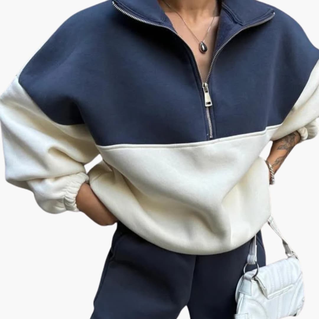 Women's High Neck Sweater with Half Zipper 0