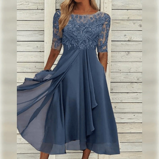 Women's Lace Chiffon Midi Dress 0