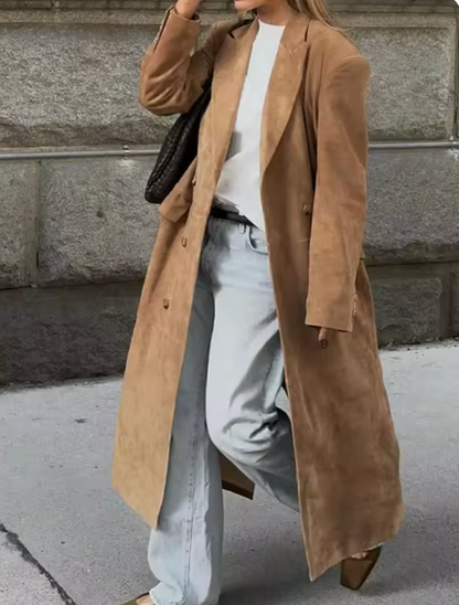 Women's Long Suede Trench Coat for Winter 4