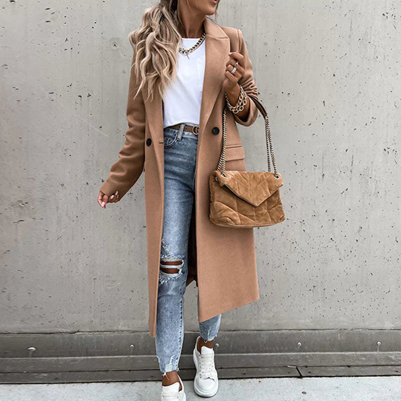 Women's Long Trench Coat - Elegant Winter Coat