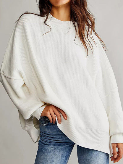 Women's Oversized Knit Sweater with Side Slits 10
