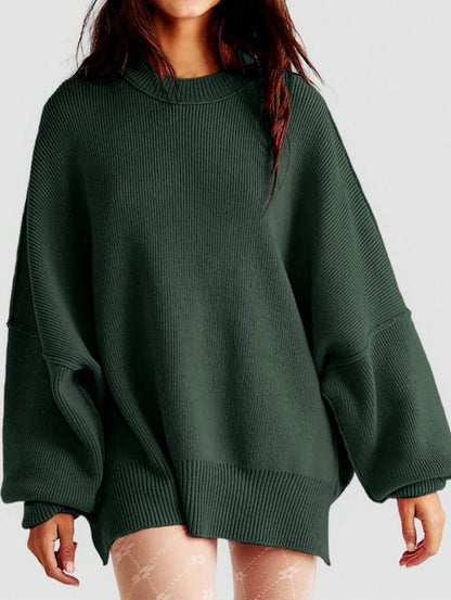 Women's Oversized Knit Sweater with Side Slits 11