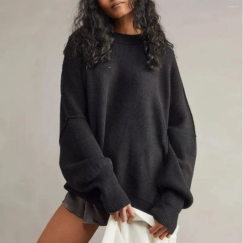 Women's Oversized Knit Sweater with Side Slits 3