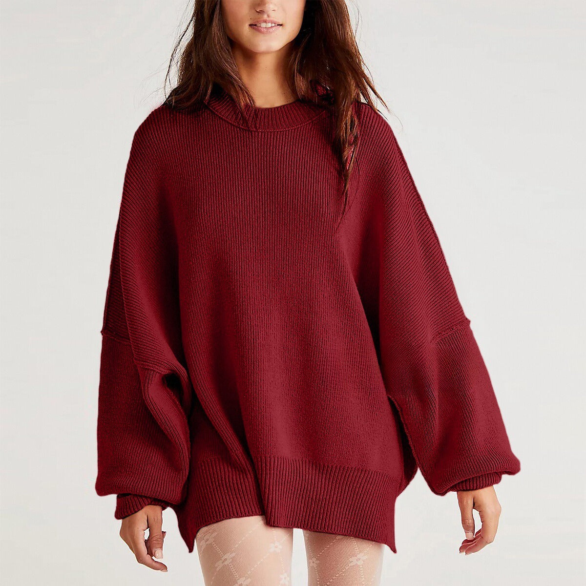 Women's Oversized Knit Sweater with Side Slits 8