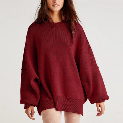 Women's Oversized Knit Sweater with Side Slits 8