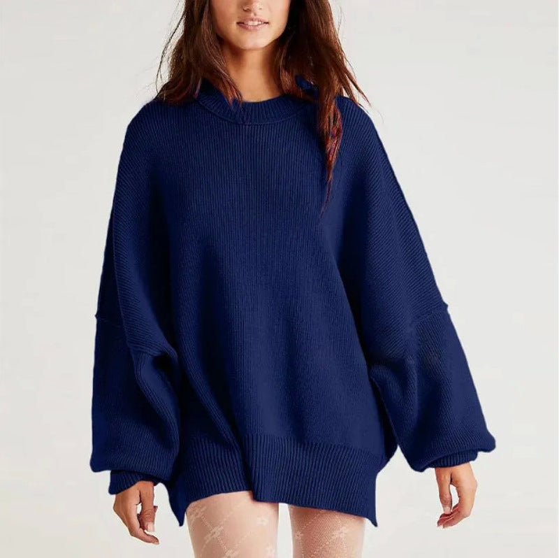 Women's Oversized Knit Sweater with Side Slits 9