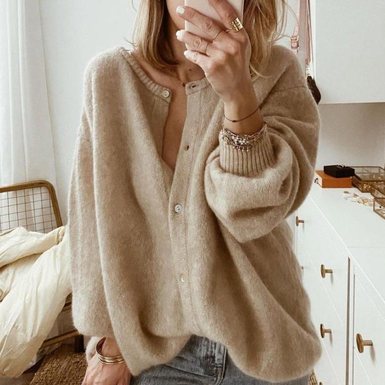 Women's Oversized Knitted Cardigan with Unique Knots 0