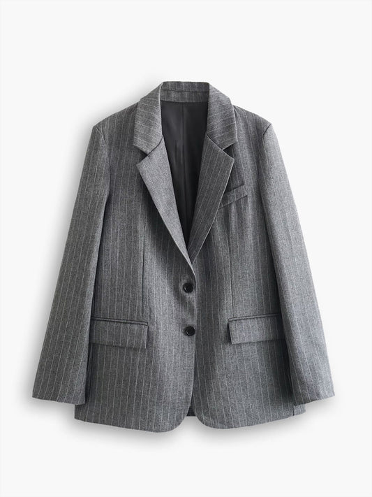 Women's Oversized Pinstripe Blazer with Two Buttons 0