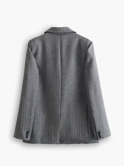 Women's Oversized Pinstripe Blazer with Two Buttons 1