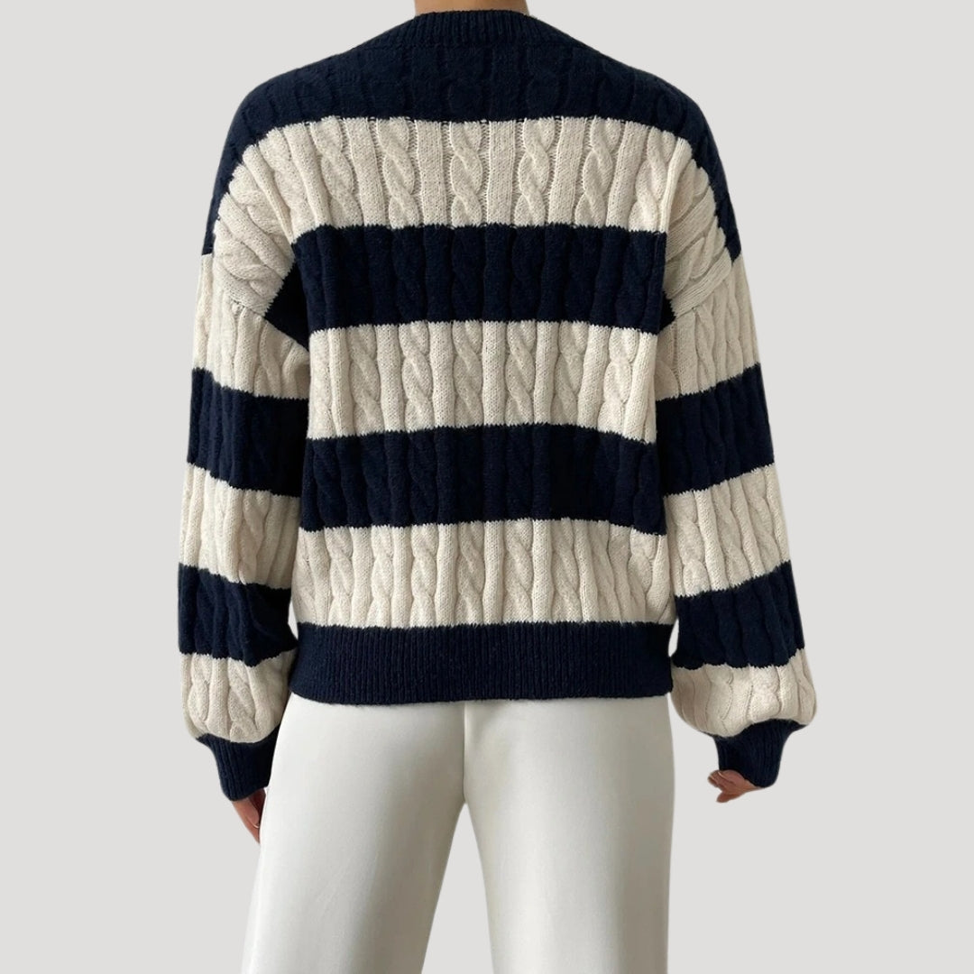Women's Oversized V Neck Cable Knit Jumper 1