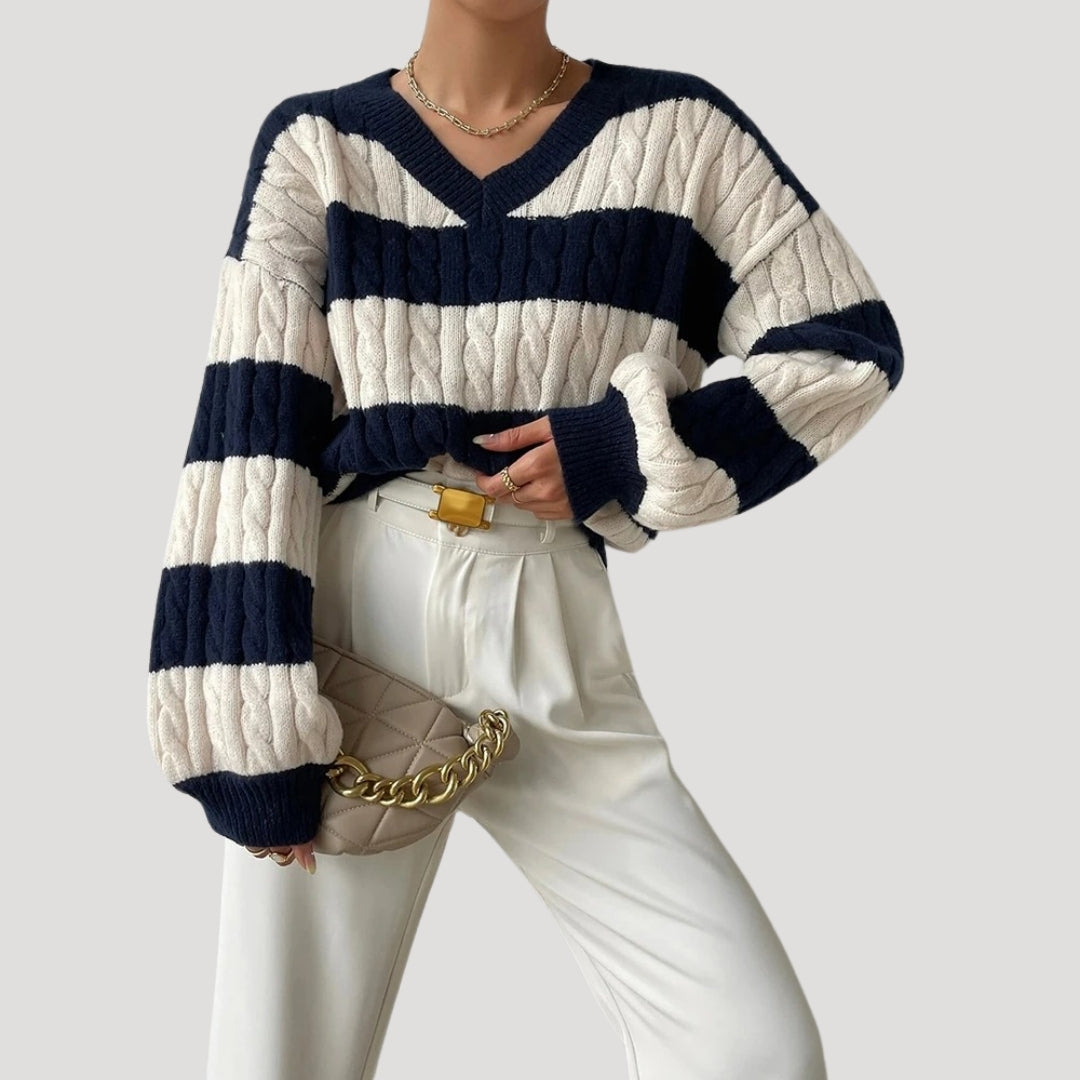 Women's Oversized V Neck Cable Knit Jumper 2