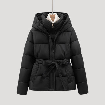 Women's Puffer Jacket with Hood and Belt for Winter Coats 1