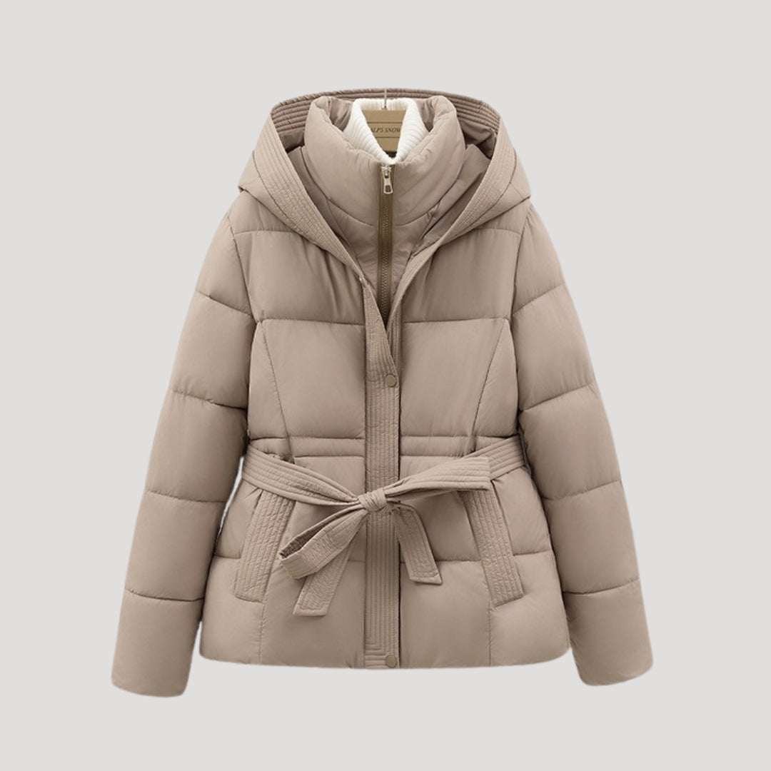 Women's Puffer Jacket with Hood and Belt for Winter Coats 3