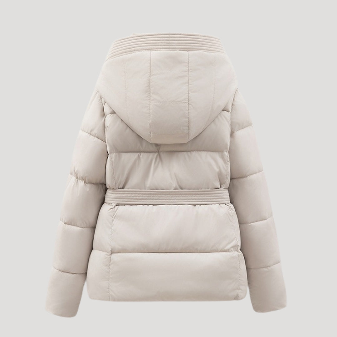 Women's Puffer Jacket with Hood and Belt for Winter Coats 4