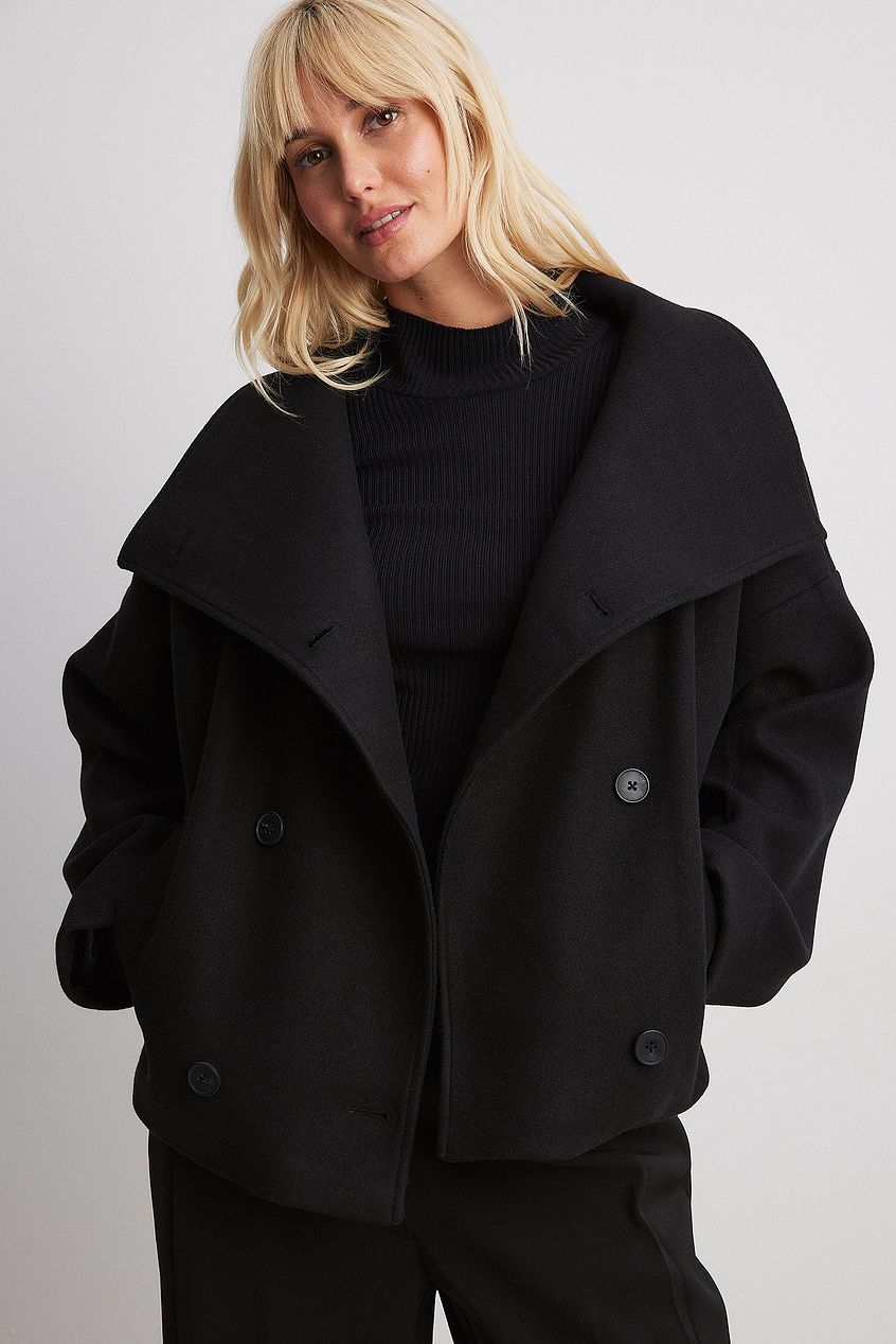 Women's Short Wool Jacket with Double Snap Closure 0