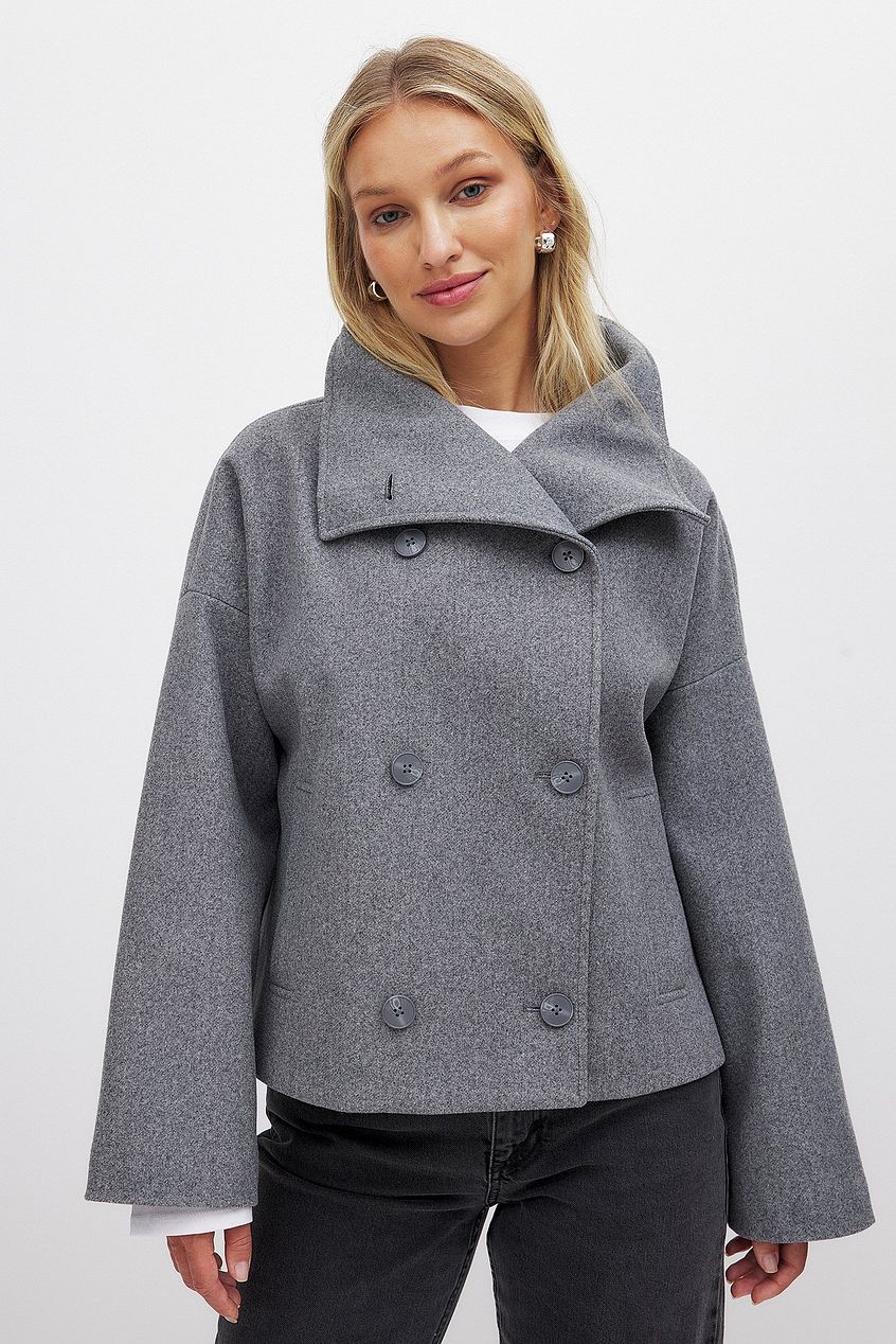 Women's Short Wool Jacket with Double Snap Closure 1