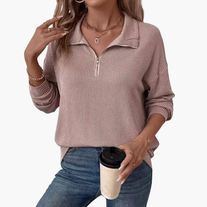 Women's Striped Rib Knit Sweater with Half Zipper 5