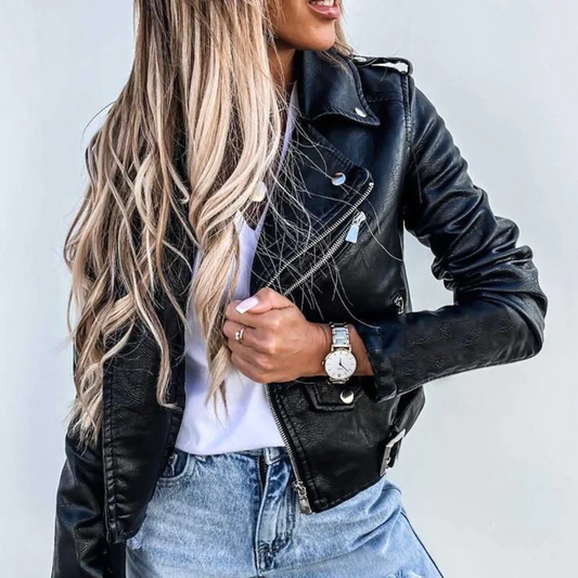Women's Stylish Leather Jacket with Zipper 4