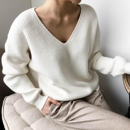 Women's V-Neck Sweater with Balloon Sleeves 2