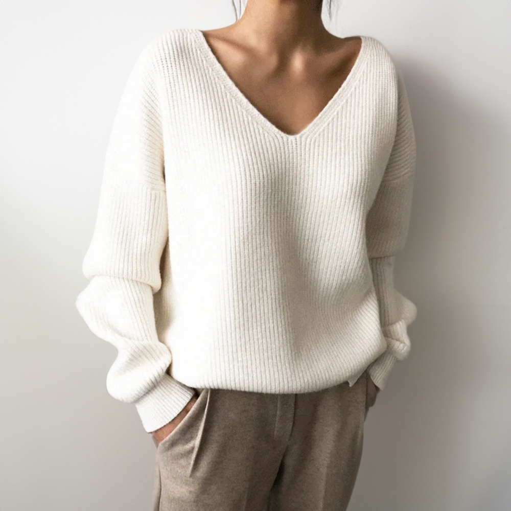 Women's V-Neck Sweater with Balloon Sleeves 4