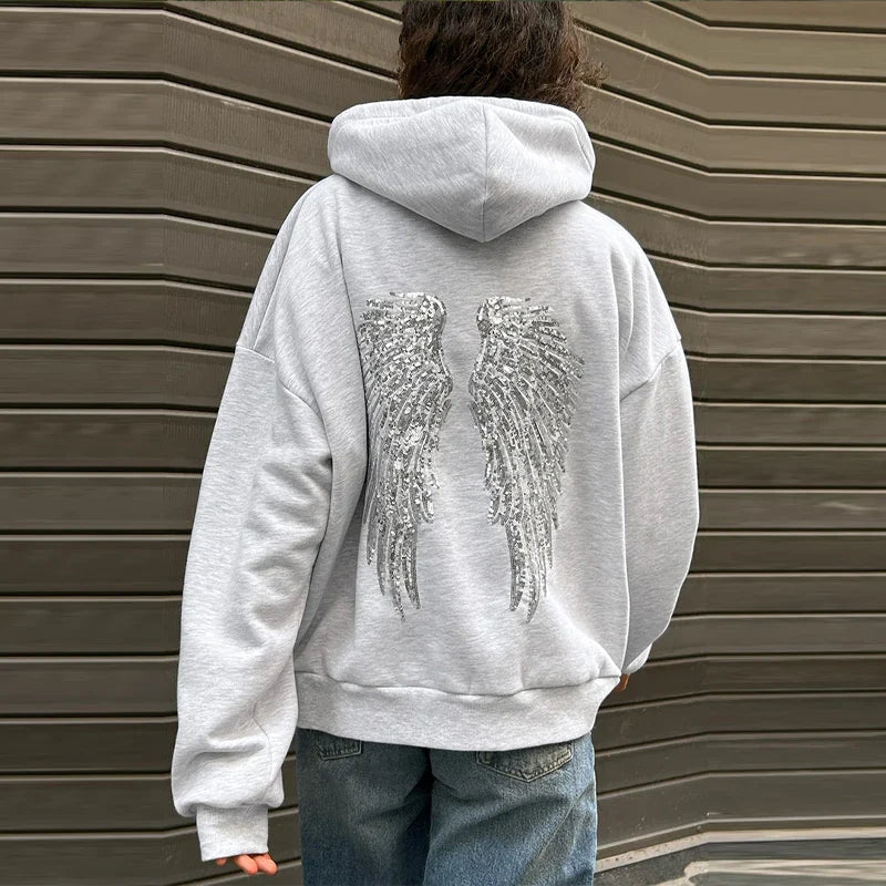 Women's Sequin Wing Gray Hoodie