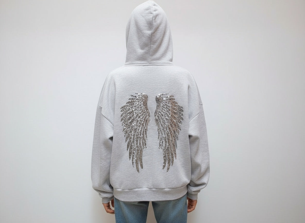 Women's Sequin Wing Gray Hoodie