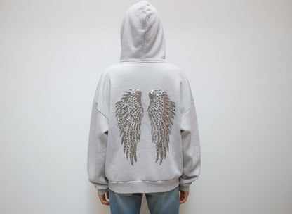Women's Sequin Wing Gray Hoodie
