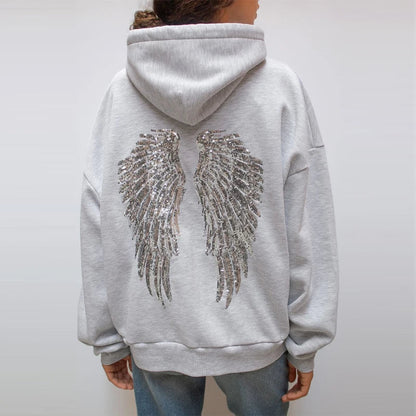 Women's Sequin Wing Gray Hoodie
